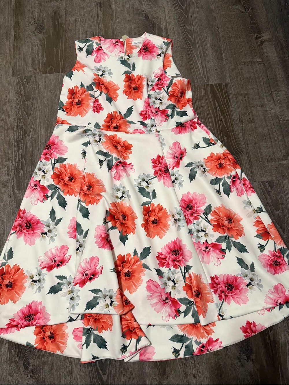 Calvin Klein White Dress with Pink & Coral Floral Print size 20w